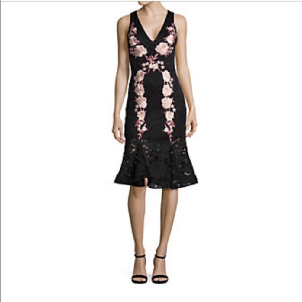 Floral embroidered V neck Dress